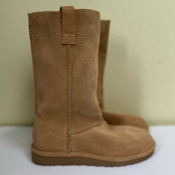 UGG NEW Classic Unlined Perforated Leather Tall Pull On Boots Suede Lightweight - Picture 2 of 14